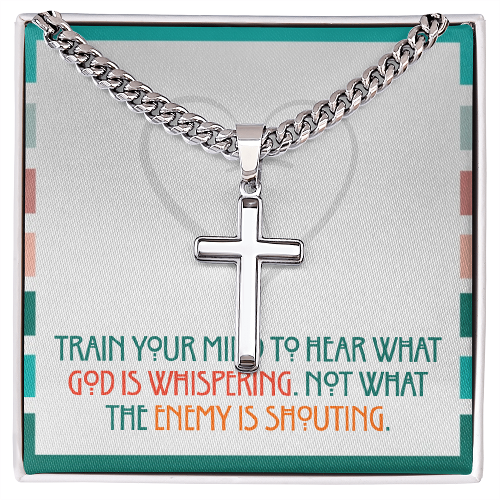 Train Your Mind – Artisan Cross Necklace (Cuban Link Chain)