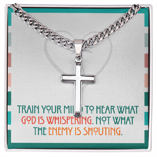 Train Your Mind – Artisan Cross Necklace (Cuban Link Chain)