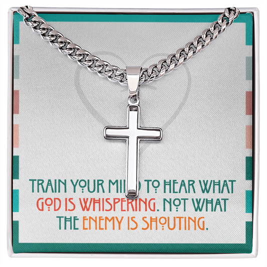 Train Your Mind – Artisan Cross Necklace (Cuban Link Chain)