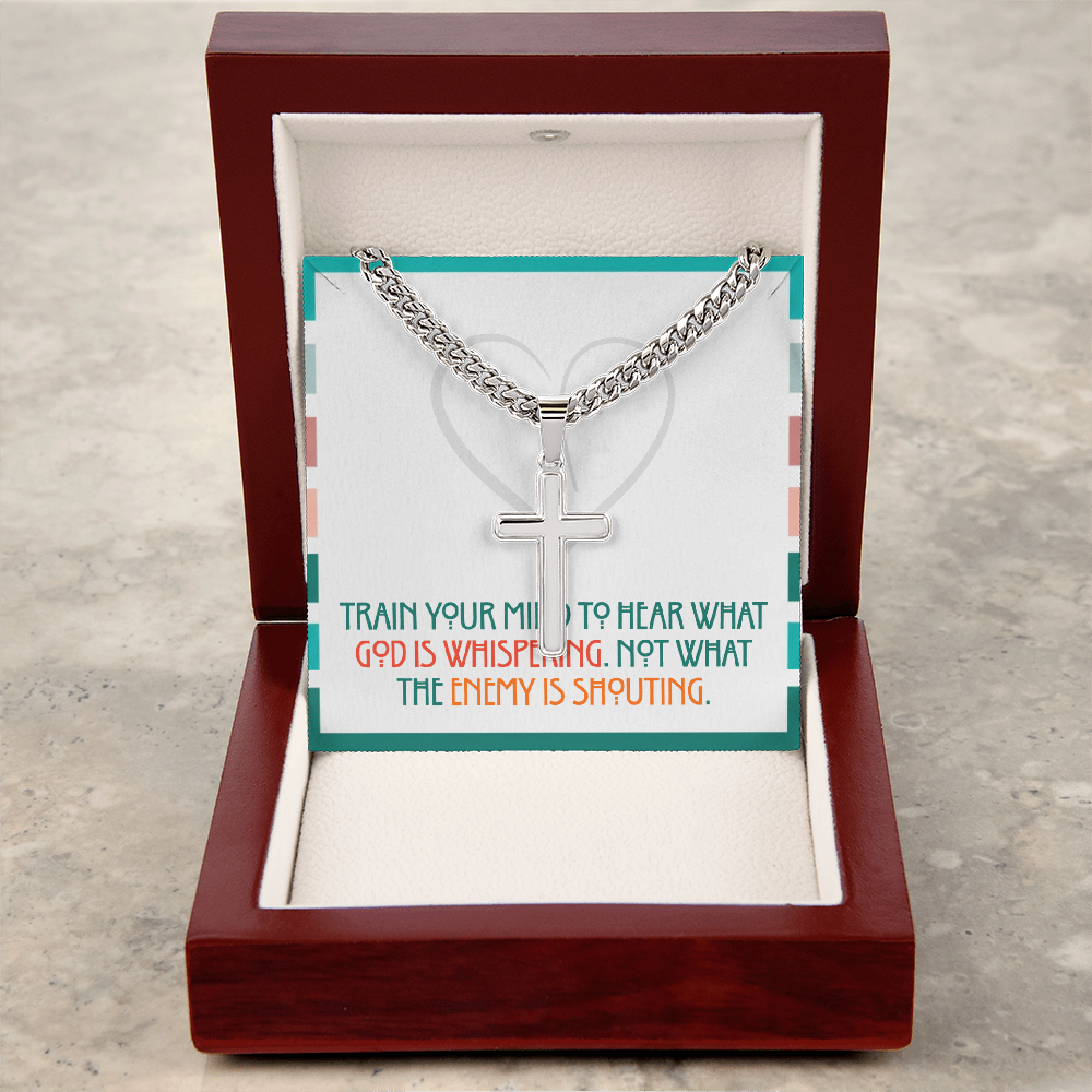 Train Your Mind – Artisan Cross Necklace (Cuban Link Chain)