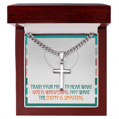 Train Your Mind – Artisan Cross Necklace (Cuban Link Chain)