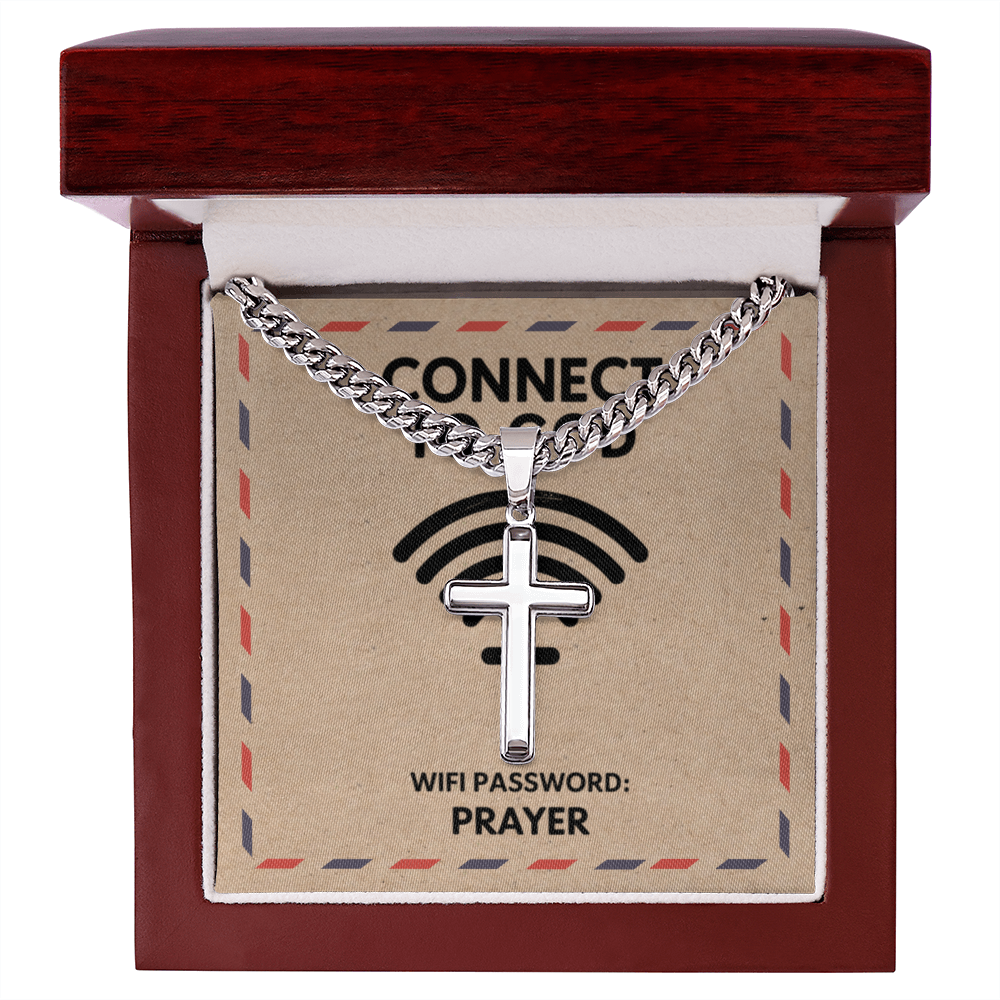 Faith-inspired cross pendant with bold Cuban link chain