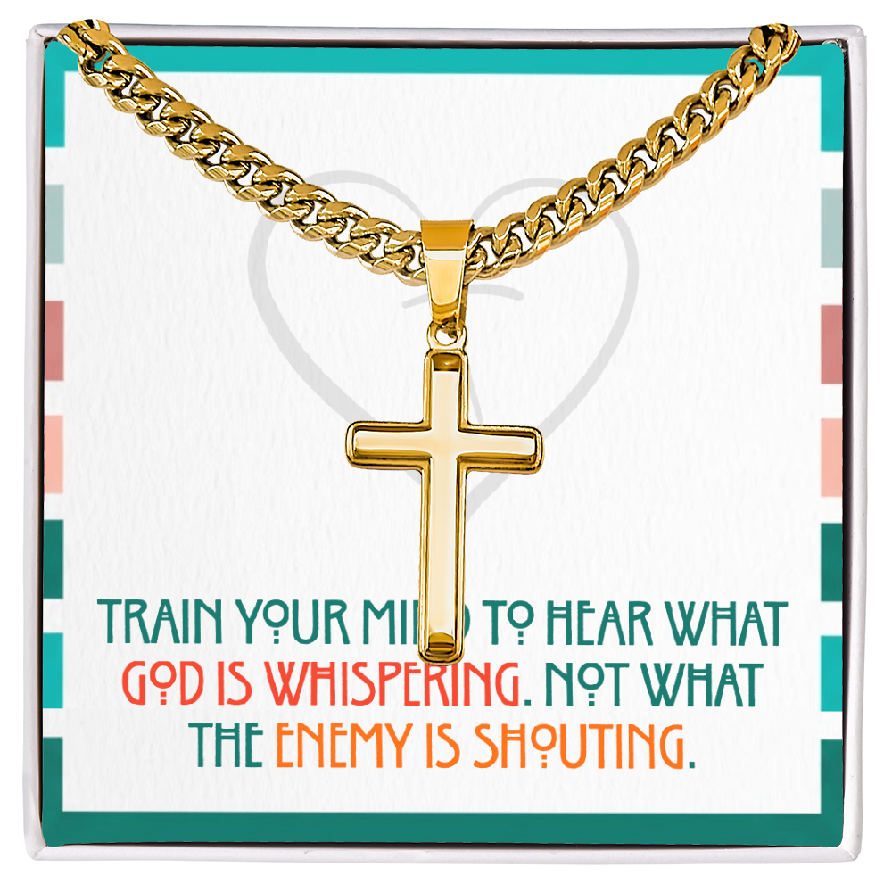 Train Your Mind – Artisan Cross Necklace (Cuban Link Chain)