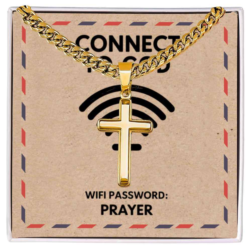 Close-up of polished cross pendant symbolizing spiritual connection