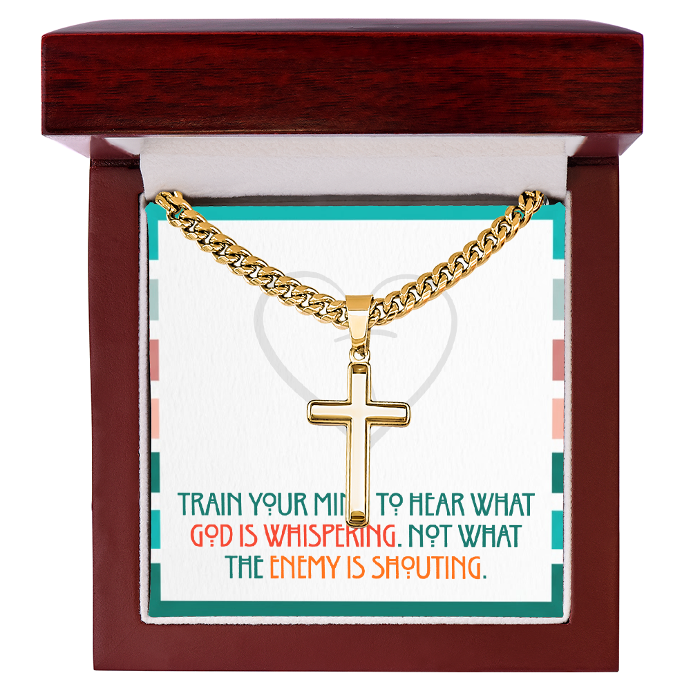Train Your Mind – Artisan Cross Necklace (Cuban Link Chain)