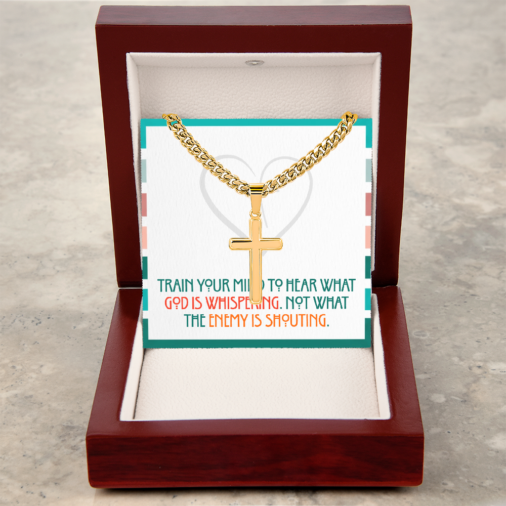Train Your Mind – Artisan Cross Necklace (Cuban Link Chain)