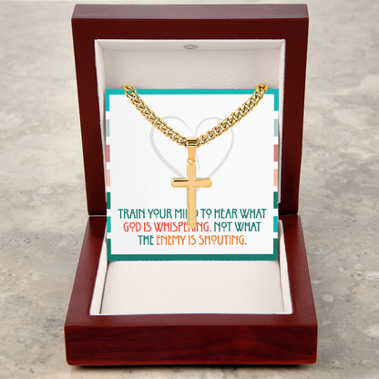 Train Your Mind – Artisan Cross Necklace (Cuban Link Chain)