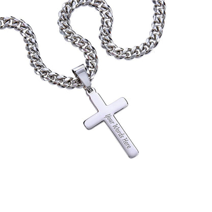 “Don't Let Loneliness Lead You Back” Personalized Cross with Cuban Link Chain