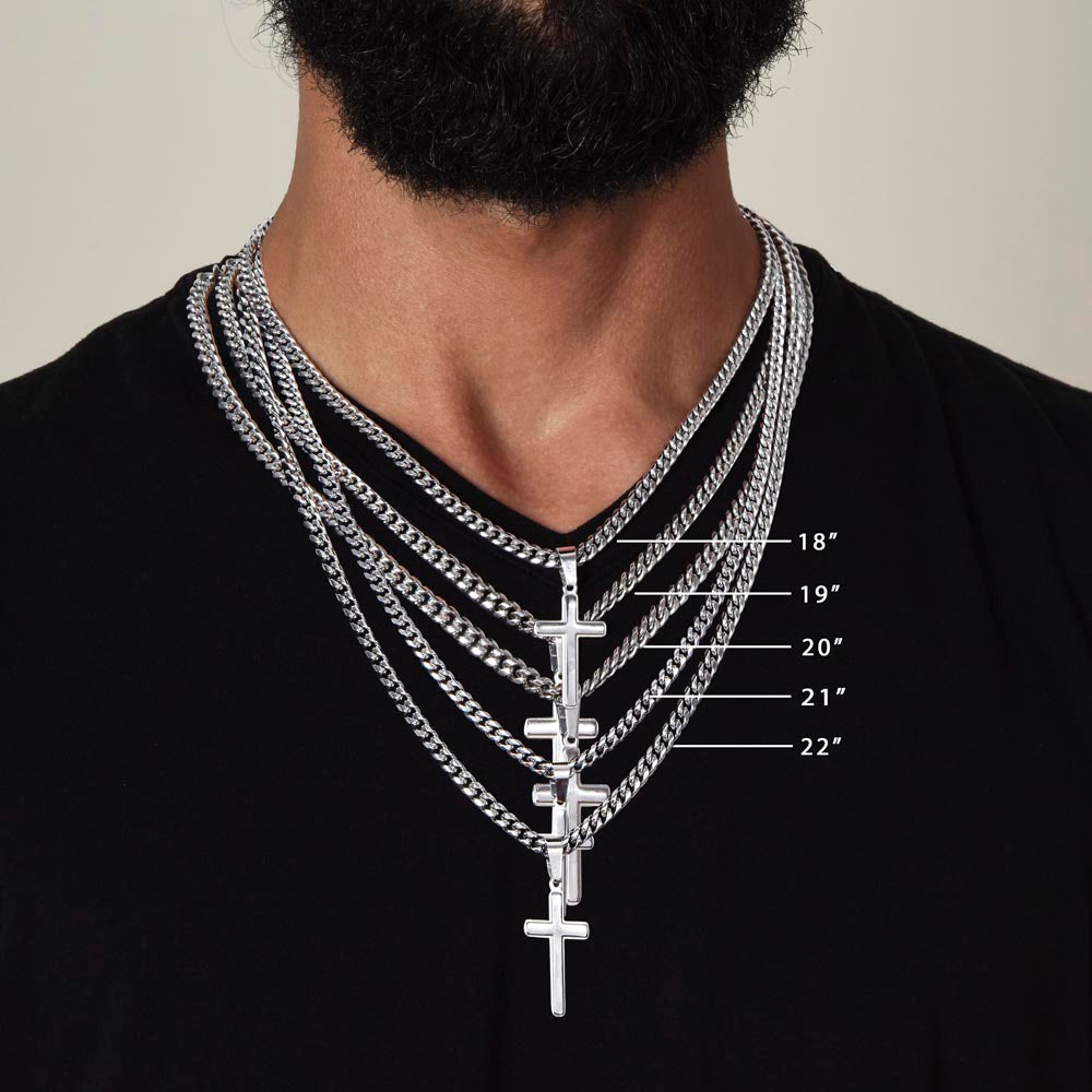 “Don't Let Loneliness Lead You Back” Personalized Cross with Cuban Link Chain