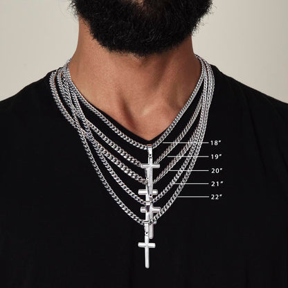 “Don't Let Loneliness Lead You Back” Personalized Cross with Cuban Link Chain