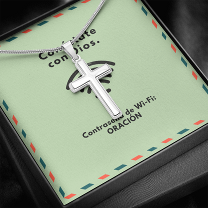 Conéctate con Dios – “WiFi Password: PRAYER” Artisan Cross Necklace | Faith & Prayer Jewelry Gift