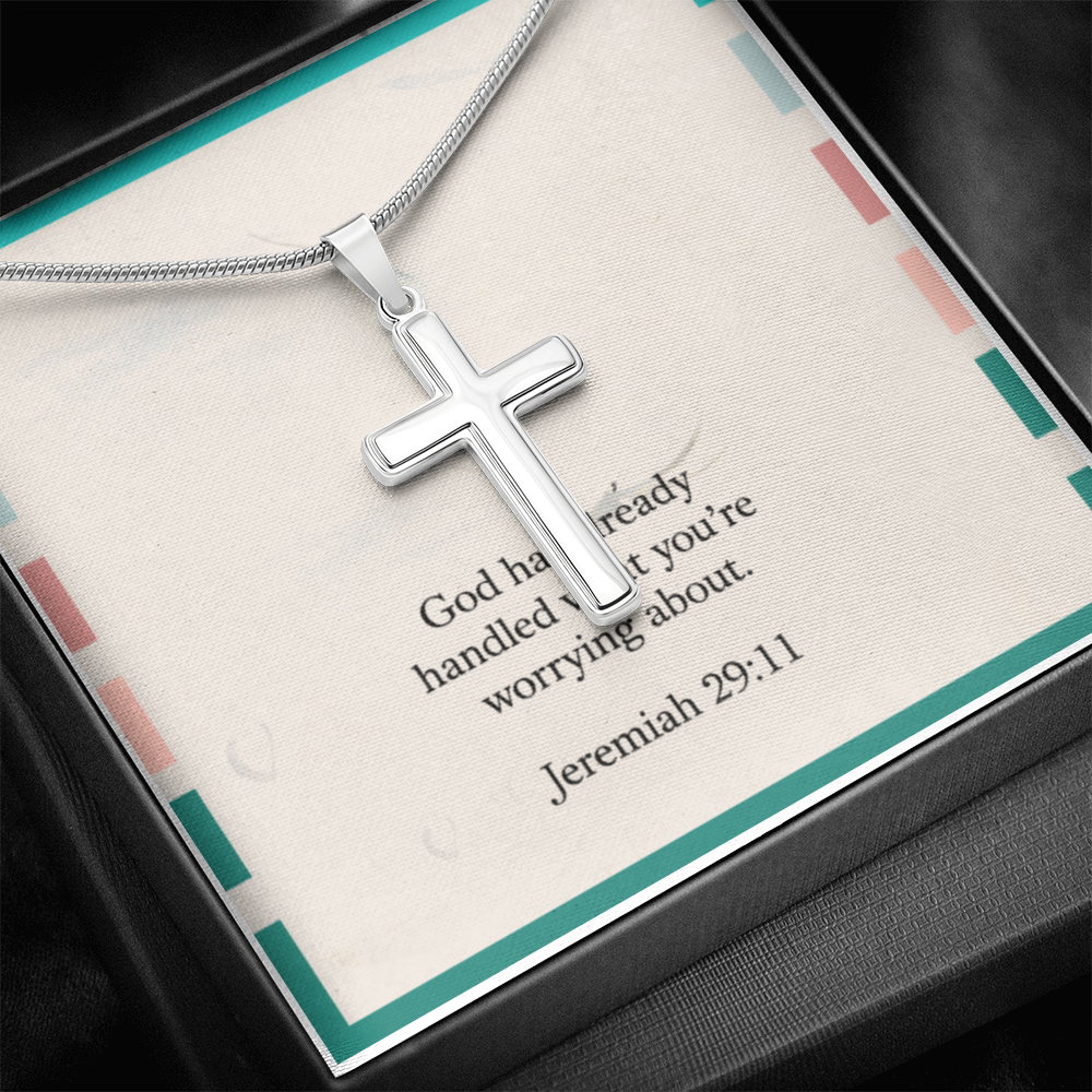 Faith-inspired cross pendant representing peace and trust in God
