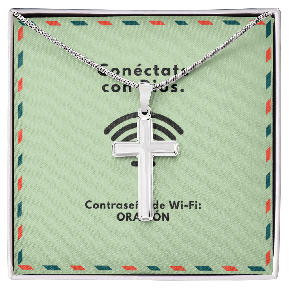 Conéctate con Dios – “WiFi Password: PRAYER” Artisan Cross Necklace | Faith & Prayer Jewelry Gift