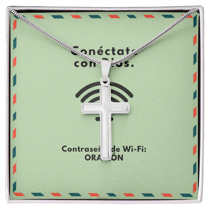 Conéctate con Dios – “WiFi Password: PRAYER” Artisan Cross Necklace | Faith & Prayer Jewelry Gift