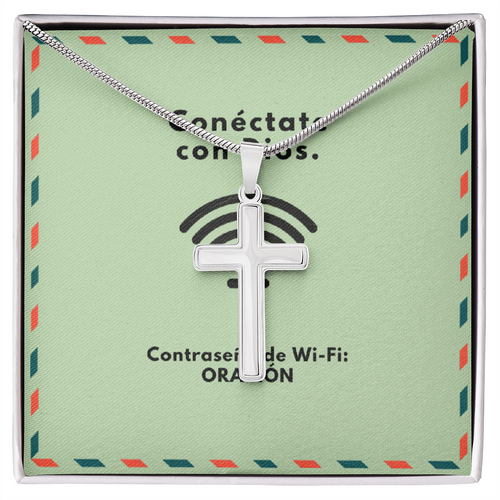 Conéctate con Dios – “WiFi Password: PRAYER” Artisan Cross Necklace | Faith & Prayer Jewelry Gift