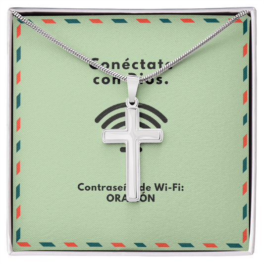Conéctate con Dios – “WiFi Password: PRAYER” Artisan Cross Necklace | Faith & Prayer Jewelry Gift