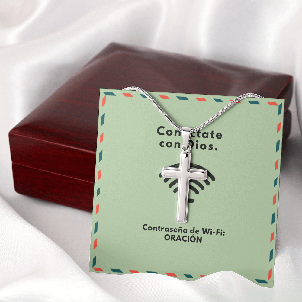 Conéctate con Dios – “WiFi Password: PRAYER” Artisan Cross Necklace | Faith & Prayer Jewelry Gift