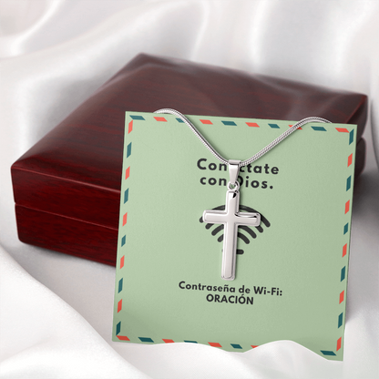 Conéctate con Dios – “WiFi Password: PRAYER” Artisan Cross Necklace | Faith & Prayer Jewelry Gift
