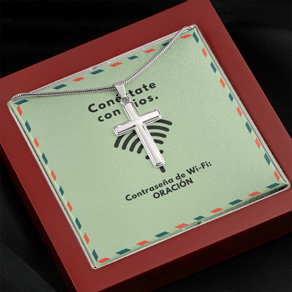 Conéctate con Dios – “WiFi Password: PRAYER” Artisan Cross Necklace | Faith & Prayer Jewelry Gift