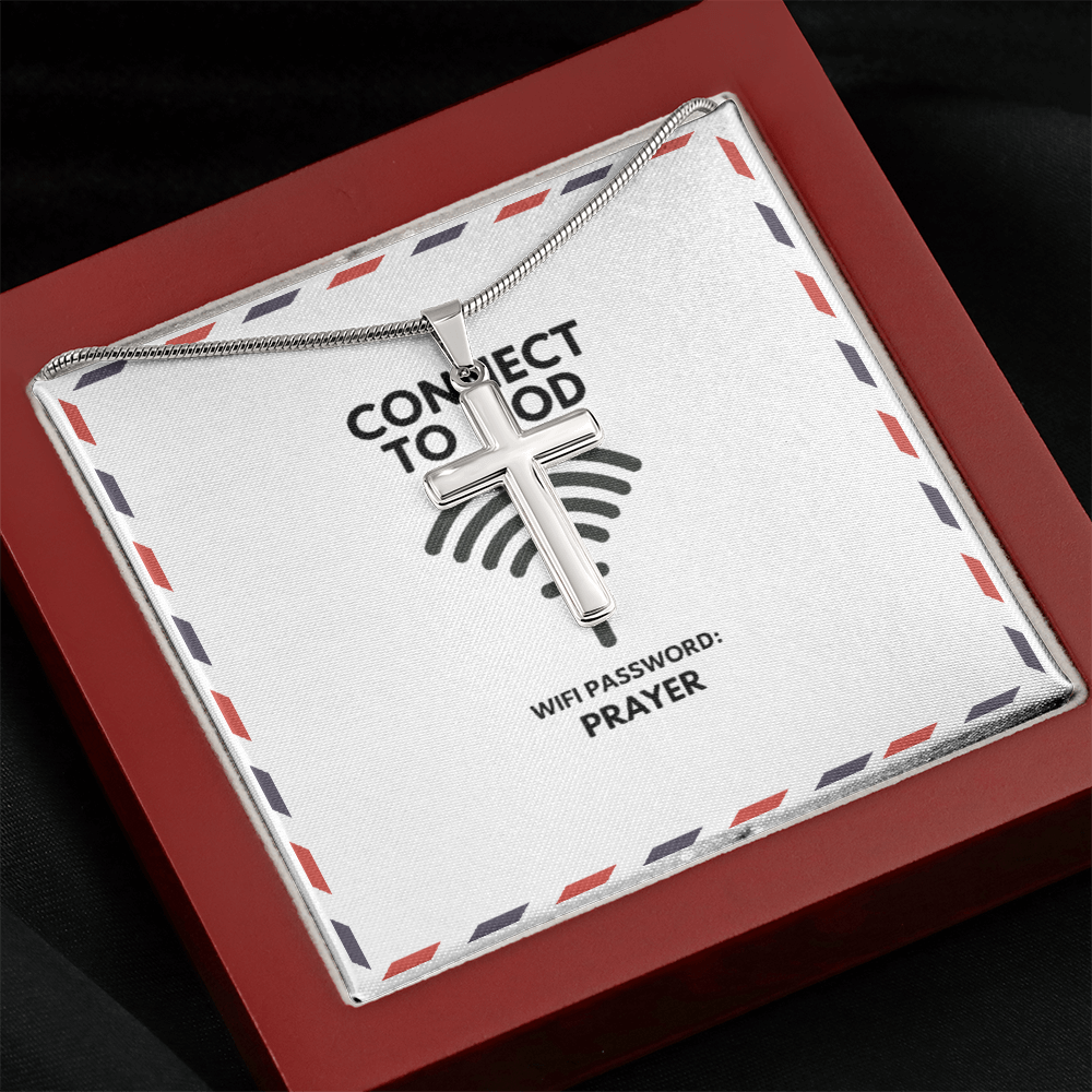 18k yellow gold finish cross pendant on adjustable snake chain