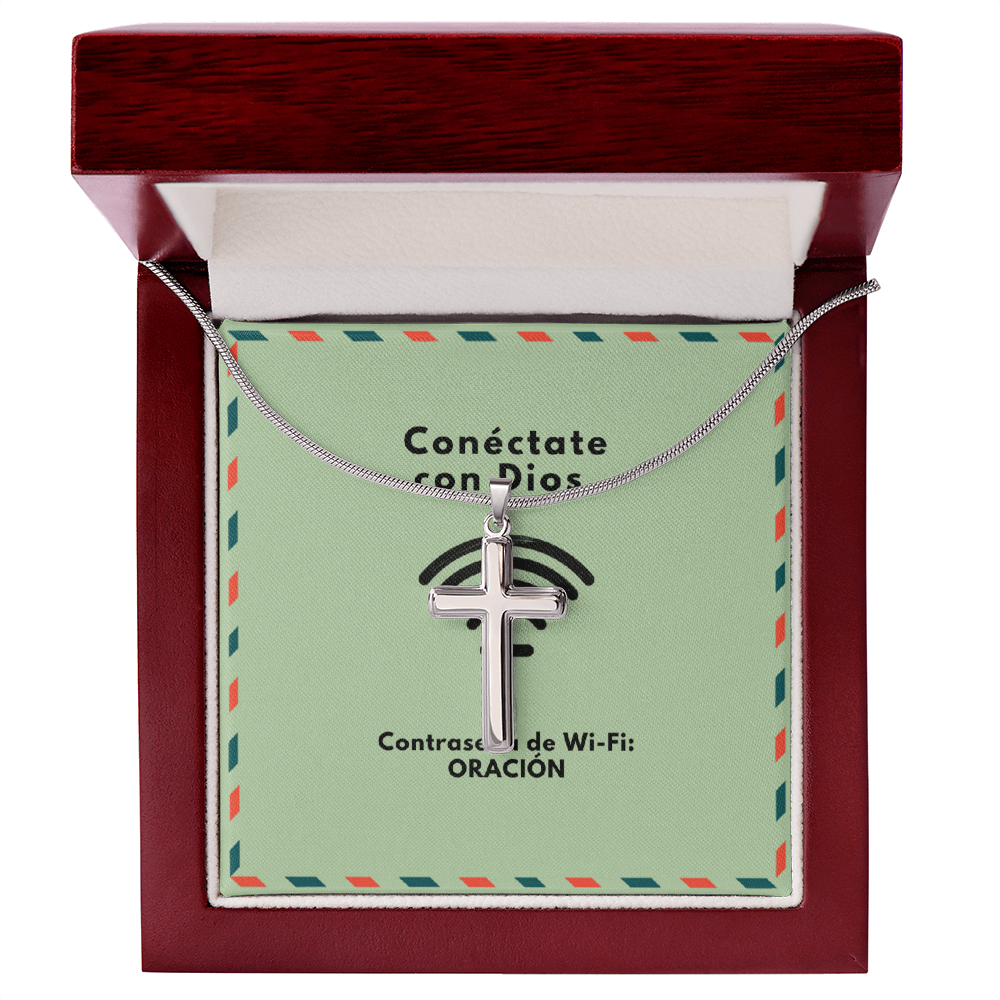 Conéctate con Dios – “WiFi Password: PRAYER” Artisan Cross Necklace | Faith & Prayer Jewelry Gift
