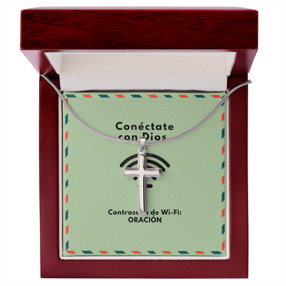 Conéctate con Dios – “WiFi Password: PRAYER” Artisan Cross Necklace | Faith & Prayer Jewelry Gift