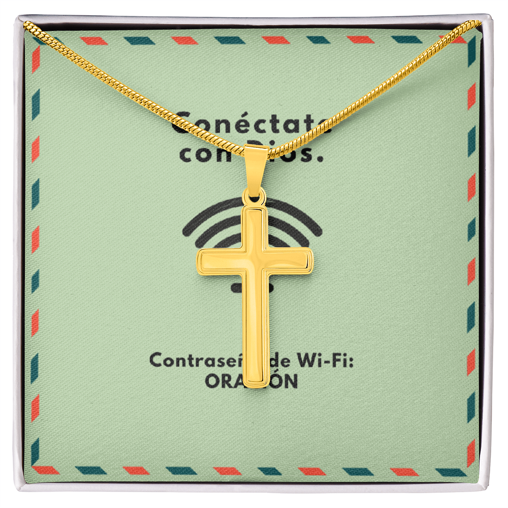 Conéctate con Dios – “WiFi Password: PRAYER” Artisan Cross Necklace | Faith & Prayer Jewelry Gift