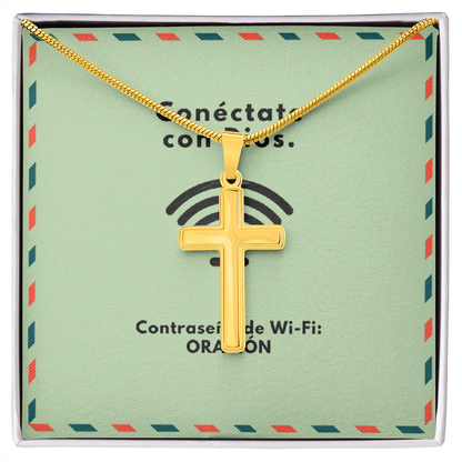Conéctate con Dios – “WiFi Password: PRAYER” Artisan Cross Necklace | Faith & Prayer Jewelry Gift