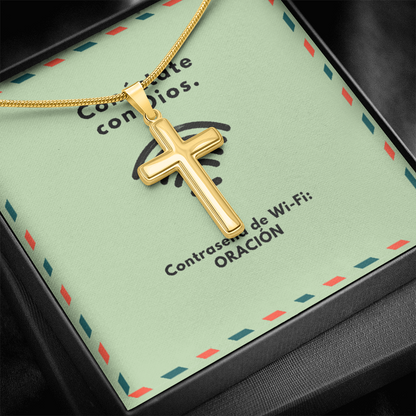 Conéctate con Dios – “WiFi Password: PRAYER” Artisan Cross Necklace | Faith & Prayer Jewelry Gift