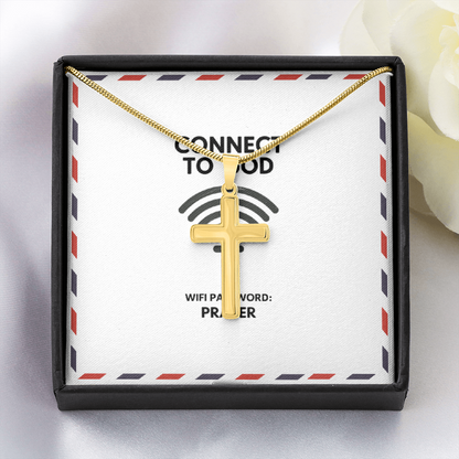 Necklace displayed in faith-inspired gift box packaging