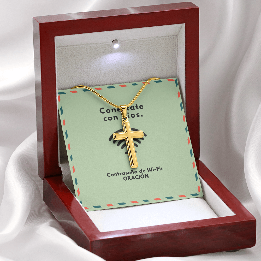 Conéctate con Dios – “WiFi Password: PRAYER” Artisan Cross Necklace | Faith & Prayer Jewelry Gift