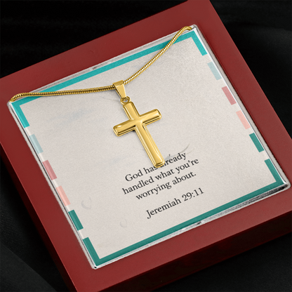 18k yellow gold cross necklace symbolizing divine peace and purpose
