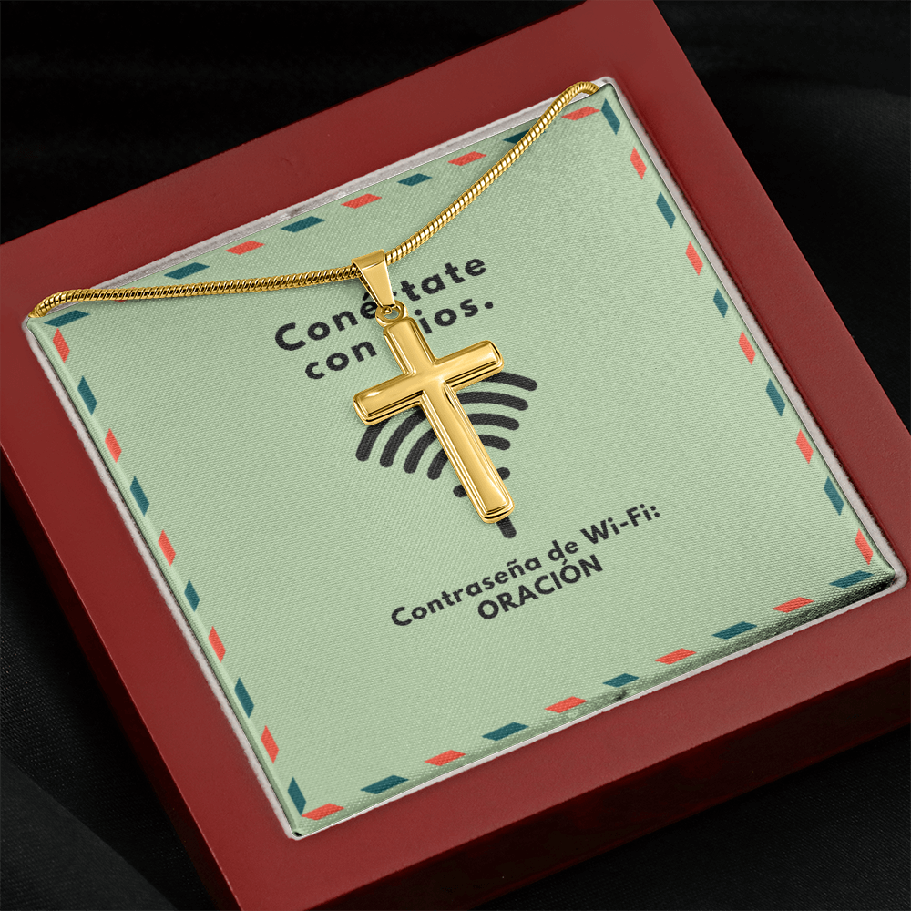 Conéctate con Dios – “WiFi Password: PRAYER” Artisan Cross Necklace | Faith & Prayer Jewelry Gift