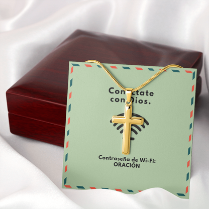 Conéctate con Dios – “WiFi Password: PRAYER” Artisan Cross Necklace | Faith & Prayer Jewelry Gift