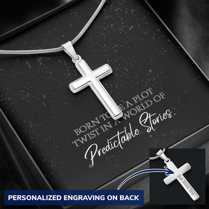 "Born to Be a Plot Twist" Personalized Cross Necklace