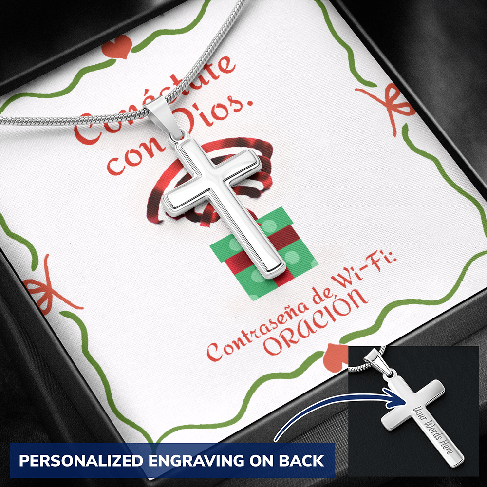 Conéctate con Dios – “WiFi Password: PRAYER” Christmas Personalized Cross Necklace | Faith Gift for the Holidays