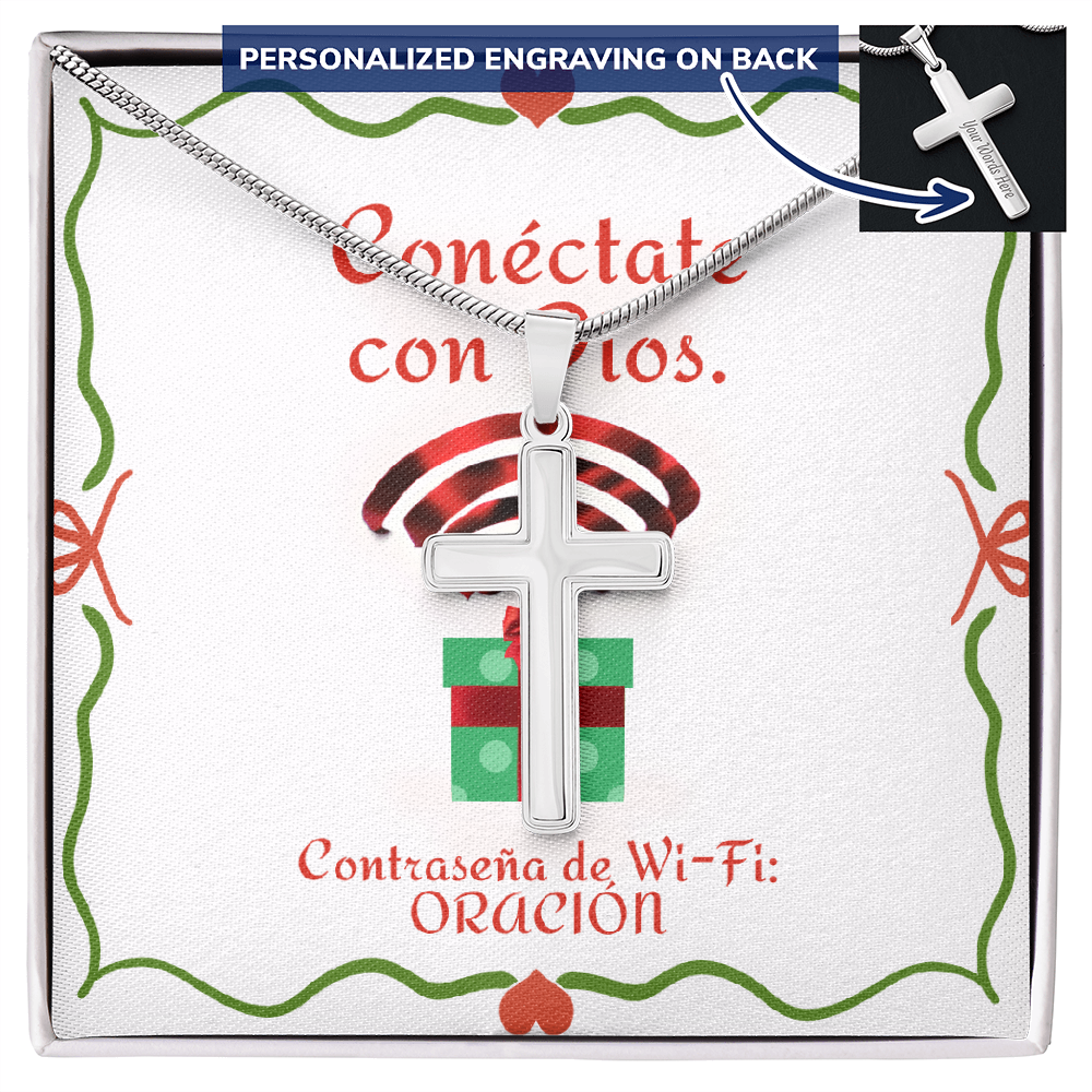 Conéctate con Dios – “WiFi Password: PRAYER” Christmas Personalized Cross Necklace | Faith Gift for the Holidays