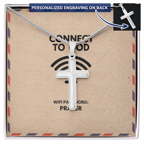 “Connect to God Through Prayer” personalized cross necklace for faith