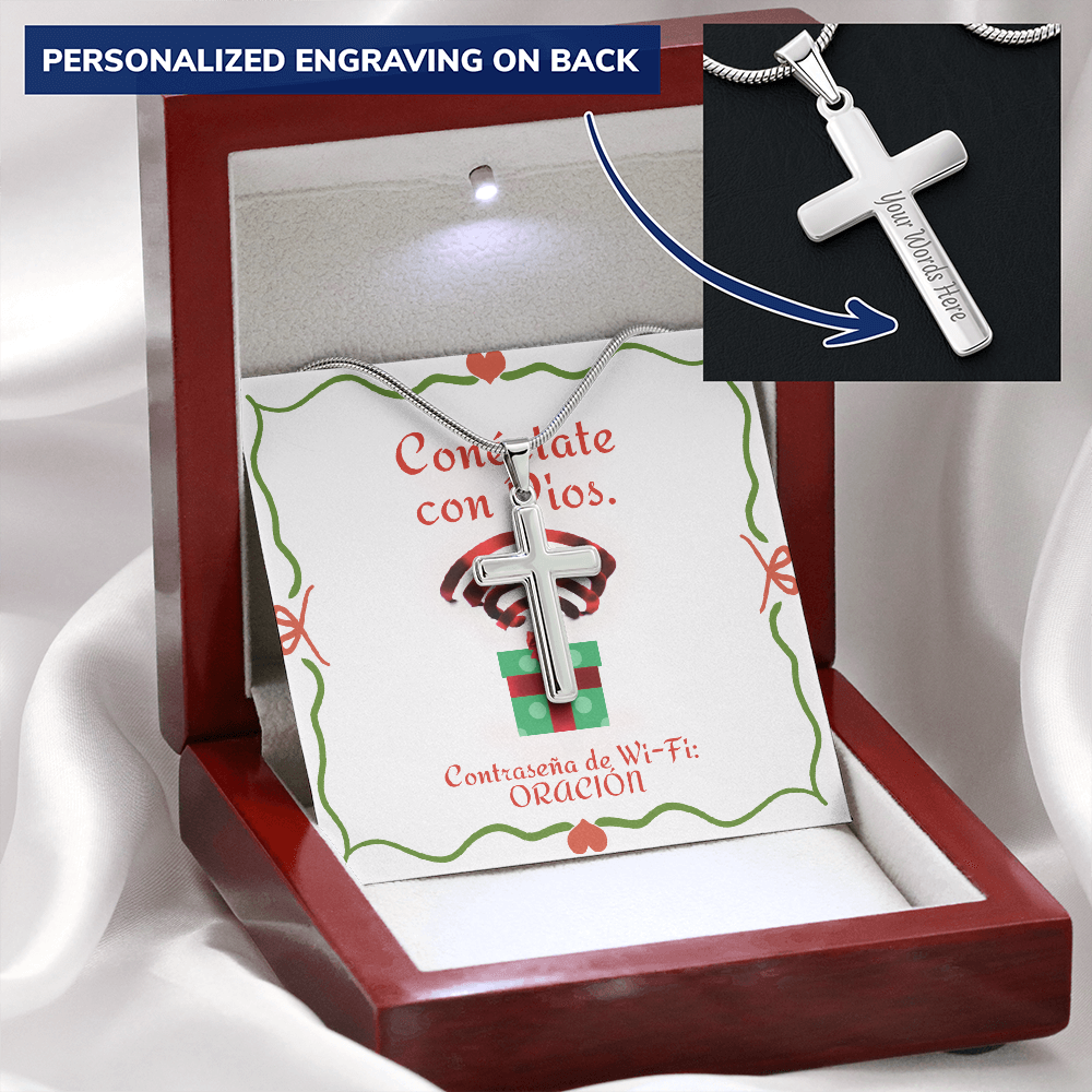 Conéctate con Dios – “WiFi Password: PRAYER” Christmas Personalized Cross Necklace | Faith Gift for the Holidays