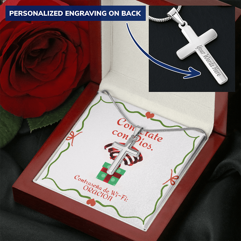 Conéctate con Dios – “WiFi Password: PRAYER” Christmas Personalized Cross Necklace | Faith Gift for the Holidays