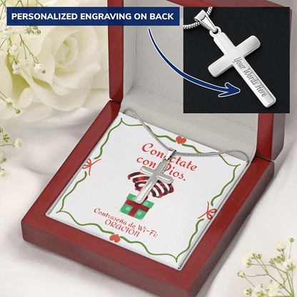 Conéctate con Dios – “WiFi Password: PRAYER” Christmas Personalized Cross Necklace | Faith Gift for the Holidays