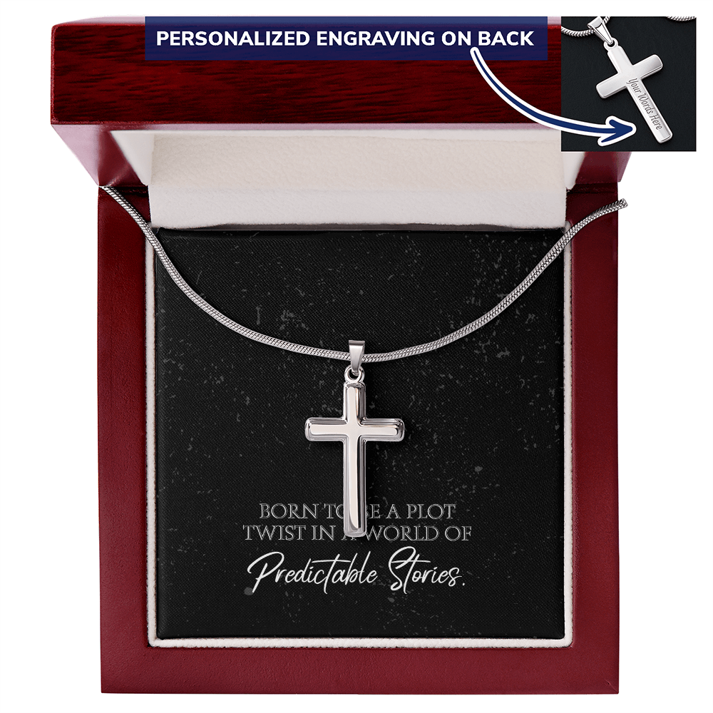 "Born to Be a Plot Twist" Personalized Cross Necklace
