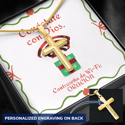 Conéctate con Dios – “WiFi Password: PRAYER” Christmas Personalized Cross Necklace | Faith Gift for the Holidays