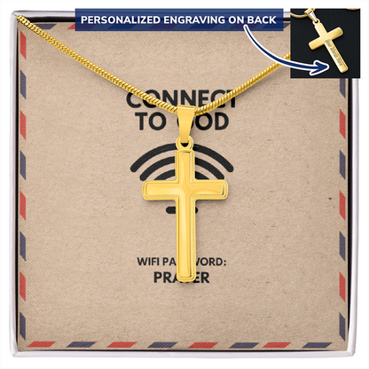 Connect to God Through Prayer - Personalized Faith Cross Necklace, Engraved Christian Gift for Men & Women