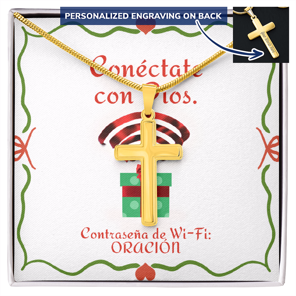 Conéctate con Dios – “WiFi Password: PRAYER” Christmas Personalized Cross Necklace | Faith Gift for the Holidays