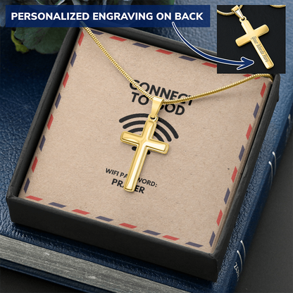 Connect to God Through Prayer - Personalized Faith Cross Necklace, Engraved Christian Gift for Men & Women