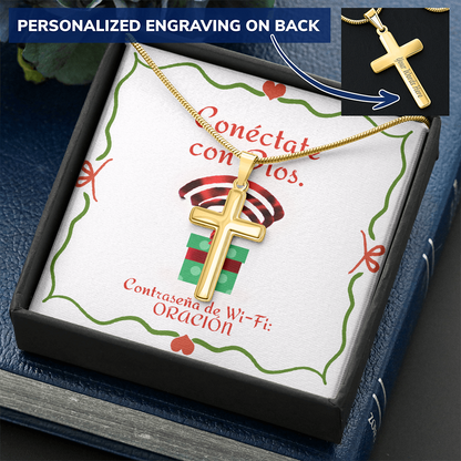 Conéctate con Dios – “WiFi Password: PRAYER” Christmas Personalized Cross Necklace | Faith Gift for the Holidays