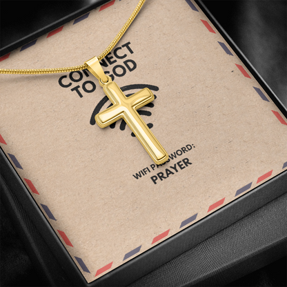 Connect to God Through Prayer - Personalized Faith Cross Necklace, Engraved Christian Gift for Men & Women
