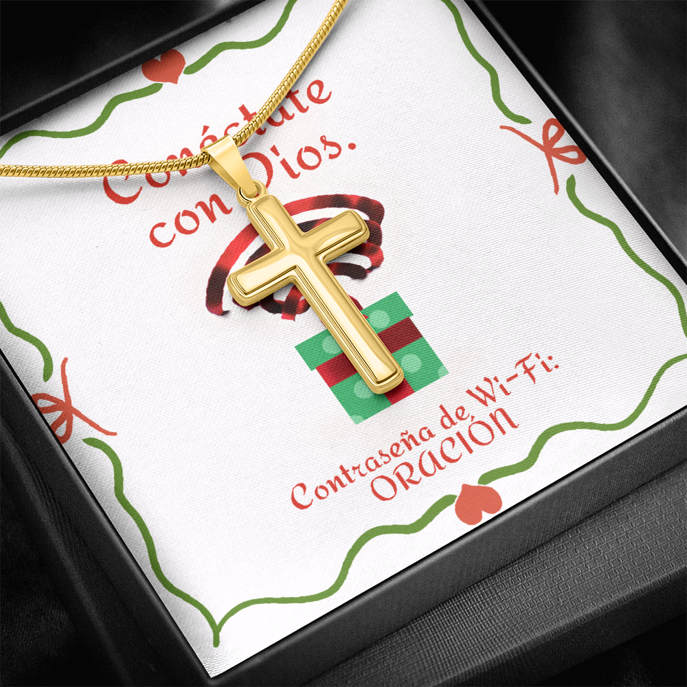 Conéctate con Dios – “WiFi Password: PRAYER” Christmas Personalized Cross Necklace | Faith Gift for the Holidays