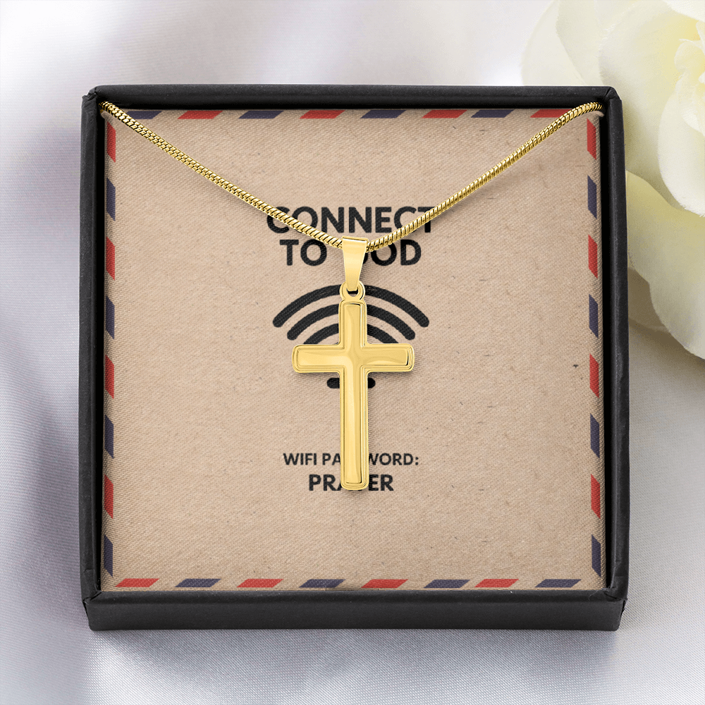 Connect to God Through Prayer - Personalized Faith Cross Necklace, Engraved Christian Gift for Men & Women